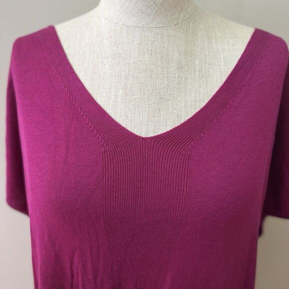 New York & Company Women's Oversize Silk Blend Pullover Vneck Sweater Magenta XS - Picture 8 of 15